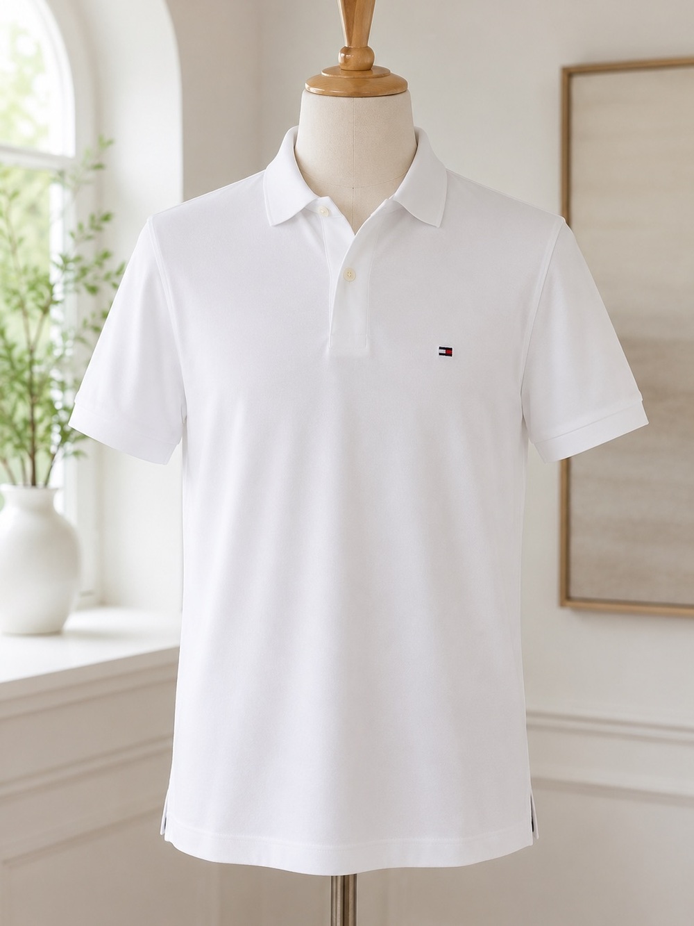 Tommy Hilfiger Mens White Short Sleeve Polo Shirt Cotton Pique Logo Size Large